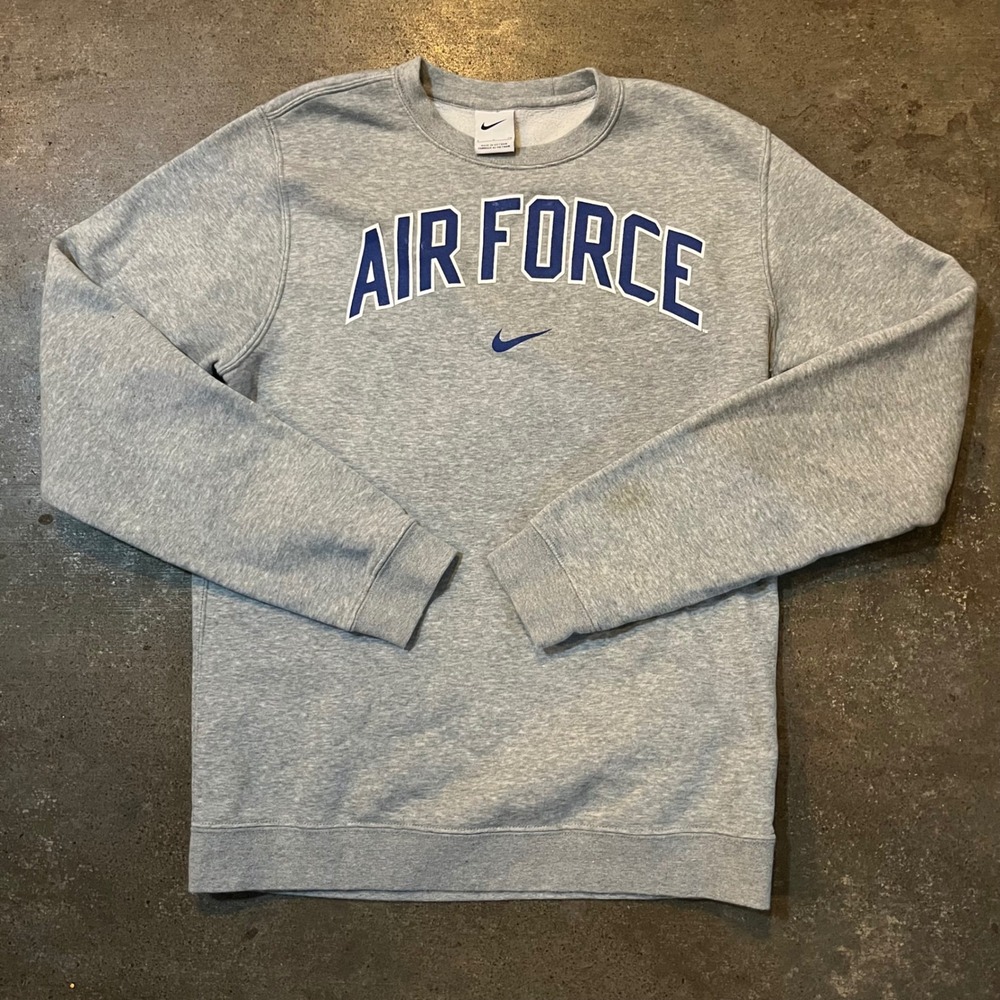 Nike Air Force Center Swoosh Crewneck Men Small Grey Pullover Sweatshirt‎